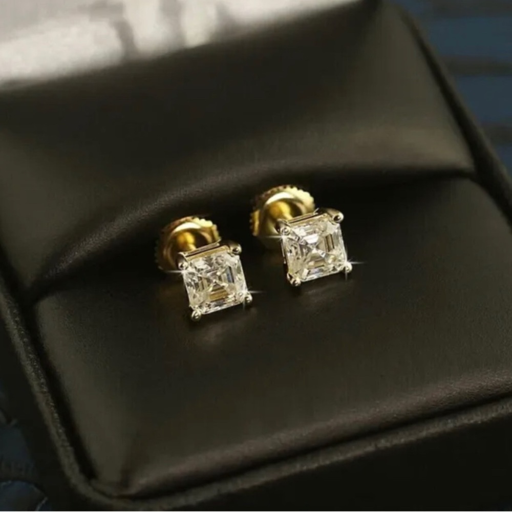 COPY - 2Ct 925 Silver Asscher-Cut Lab Created Moissanite Screw Back Earrings go…